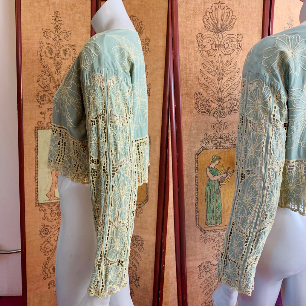 Bali Cut Out Sage Green Crop Top — vintage top in green