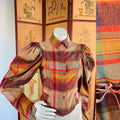 Indian Cotton Puff Sleeve Button Up Plaid Blouse — vintage top