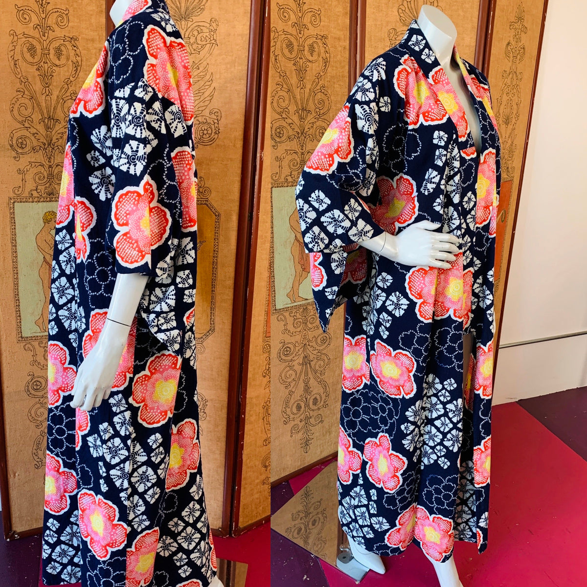 Dreamy Cotton Yukata Indigo Kimono Robe — vintage outerwear in blue