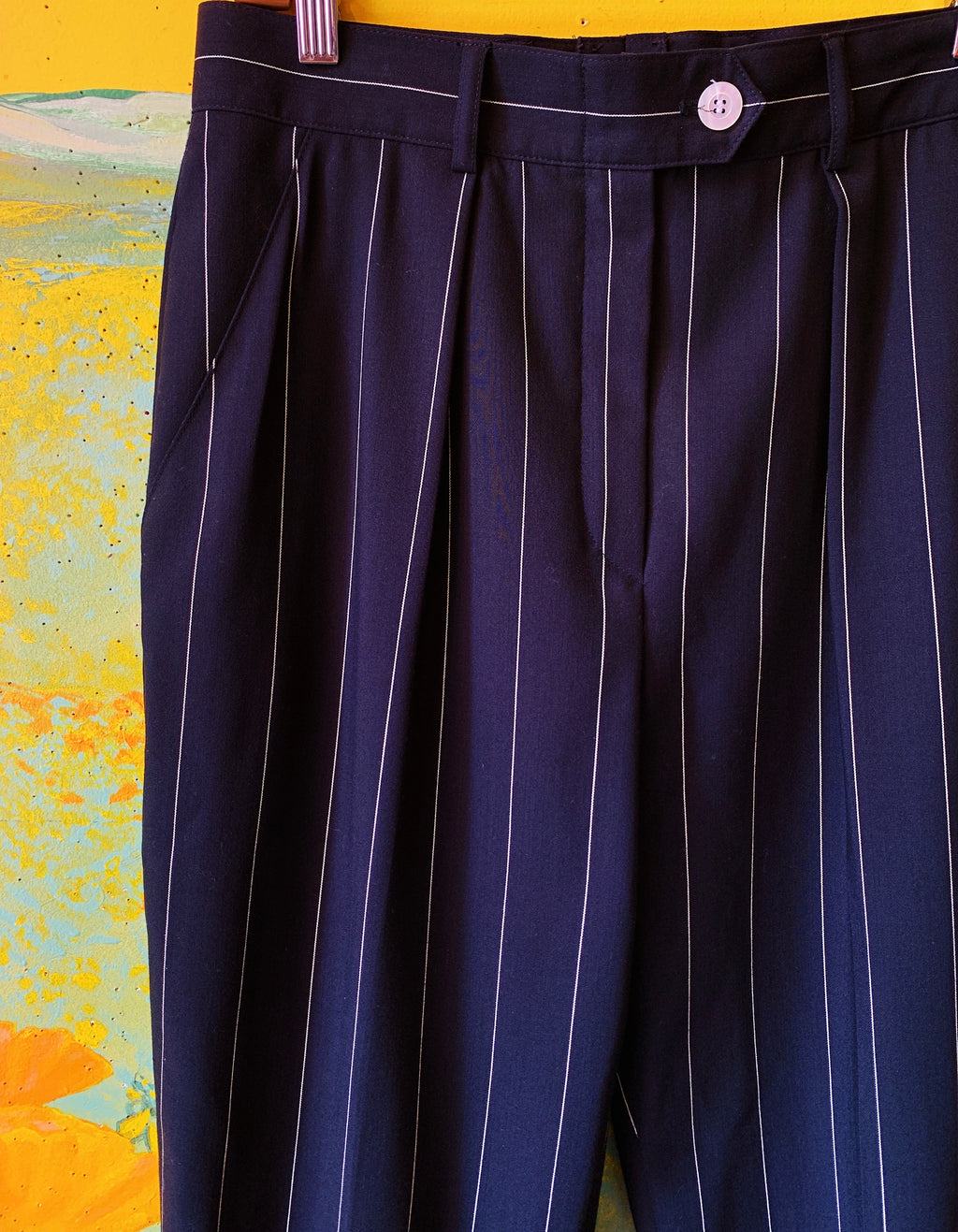 Black & White Pinstripe Escada Pants — vintage 1990s Escada bottoms in black, white