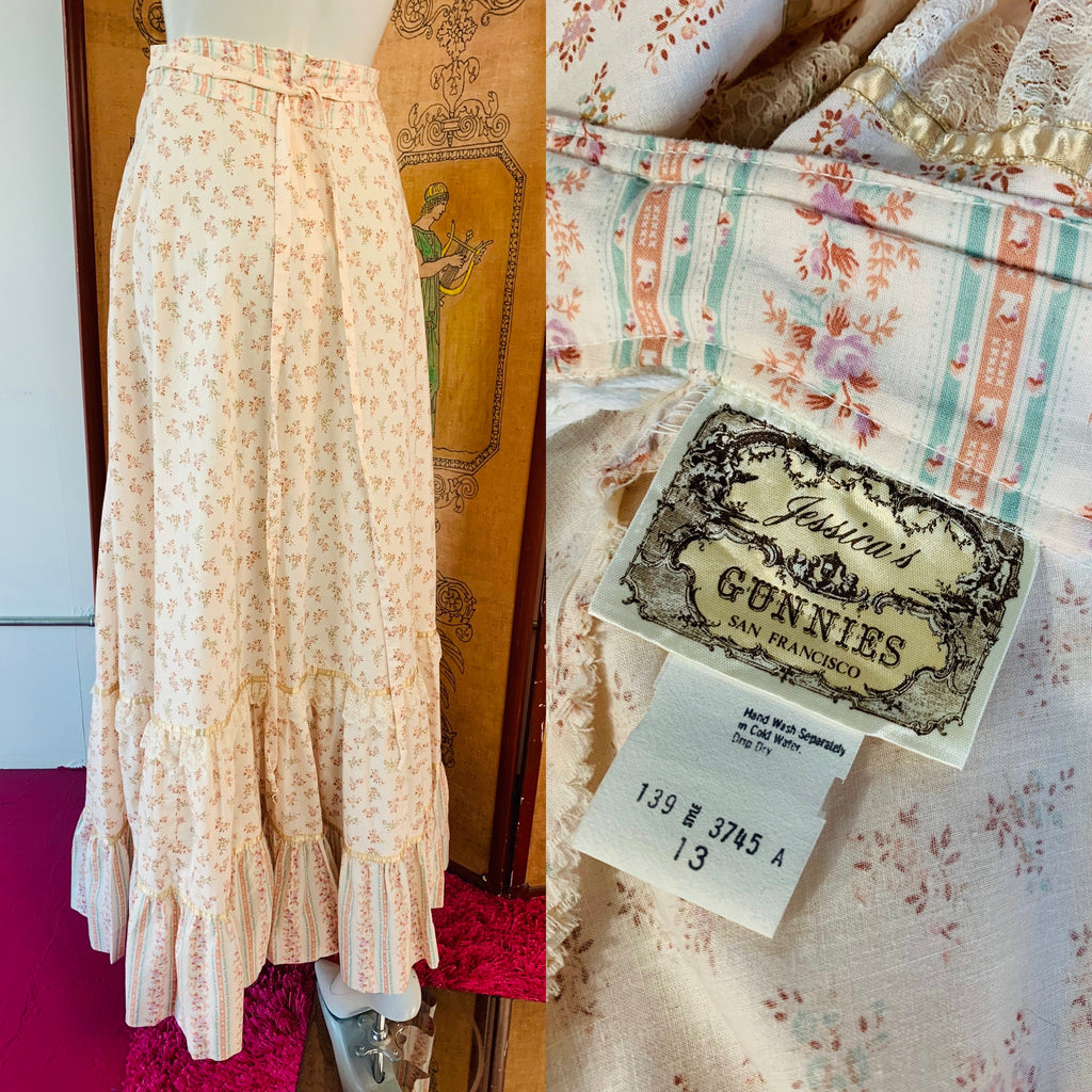 Gunne Sax 70s Cotton Maxi Skirt — vintage 1970s Gunne Sax bottoms in ivory