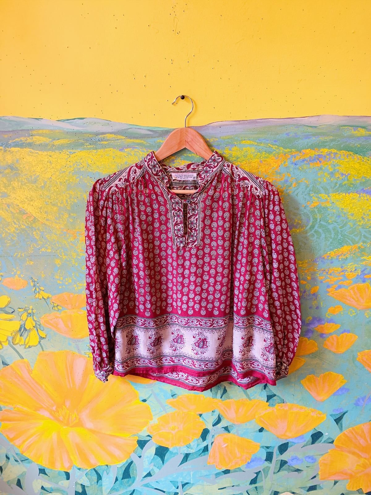 Red & Cream Floral Balloon Sleeve Indian Blouse. Sold exclusively at Empress Vintage in Berkeley, CA.