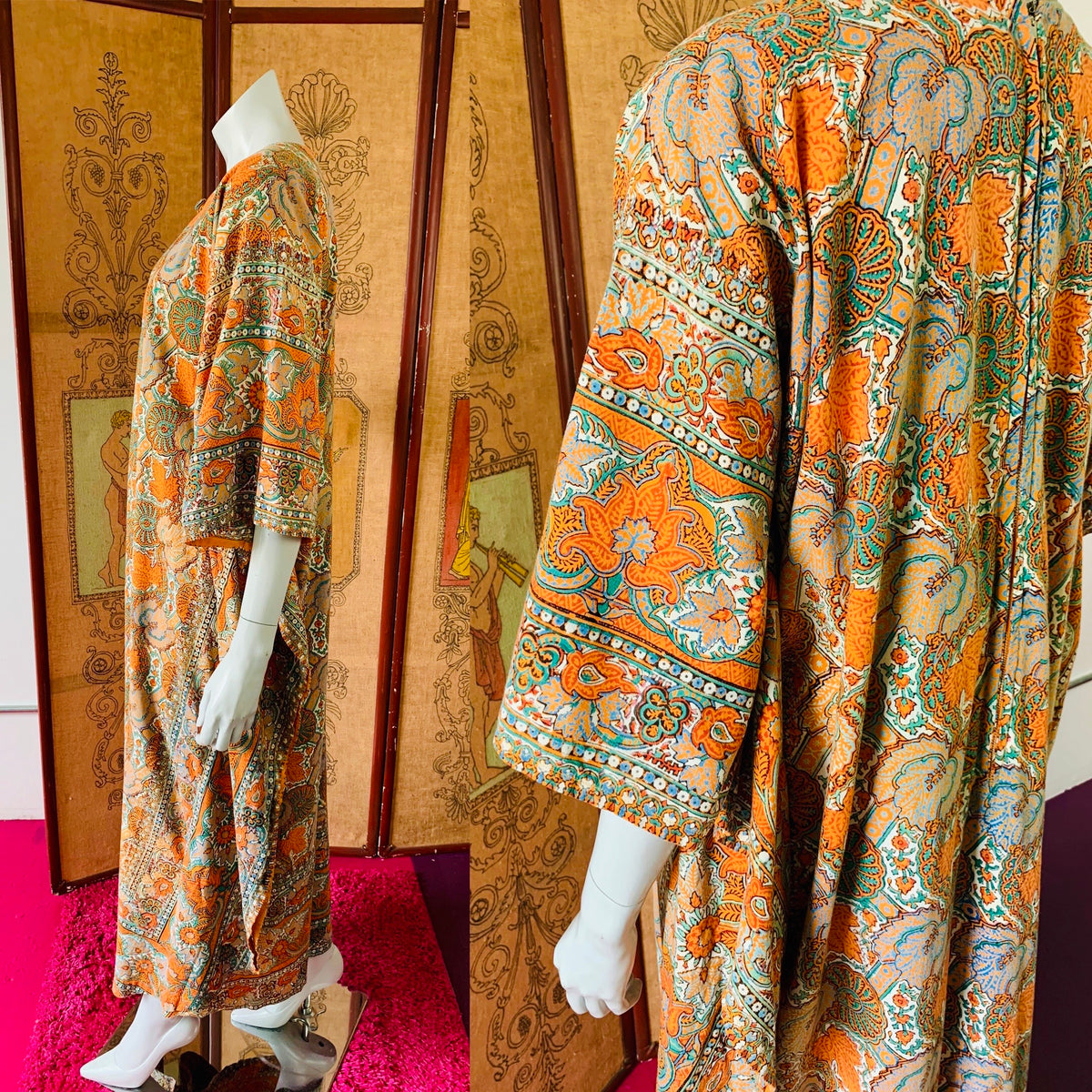 1970s Block Print Cotton Paisley Caftan — vintage 1970s dress