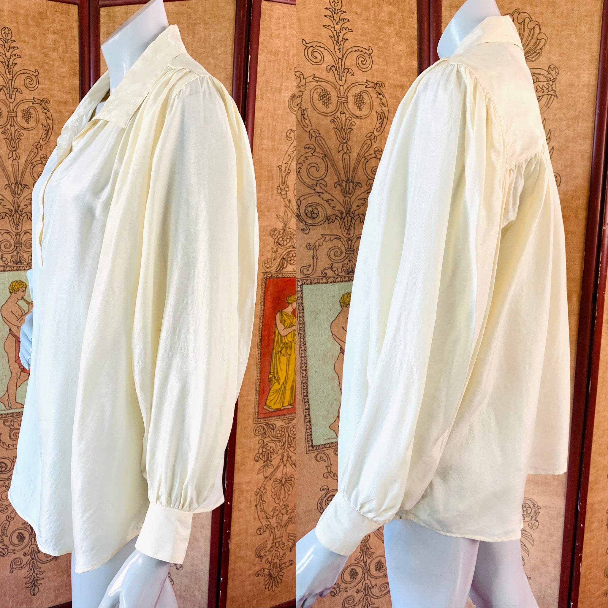 Poet Sleeve Ivory Silk Pullover Blouse — vintage Daniel Benjamin top in ivory