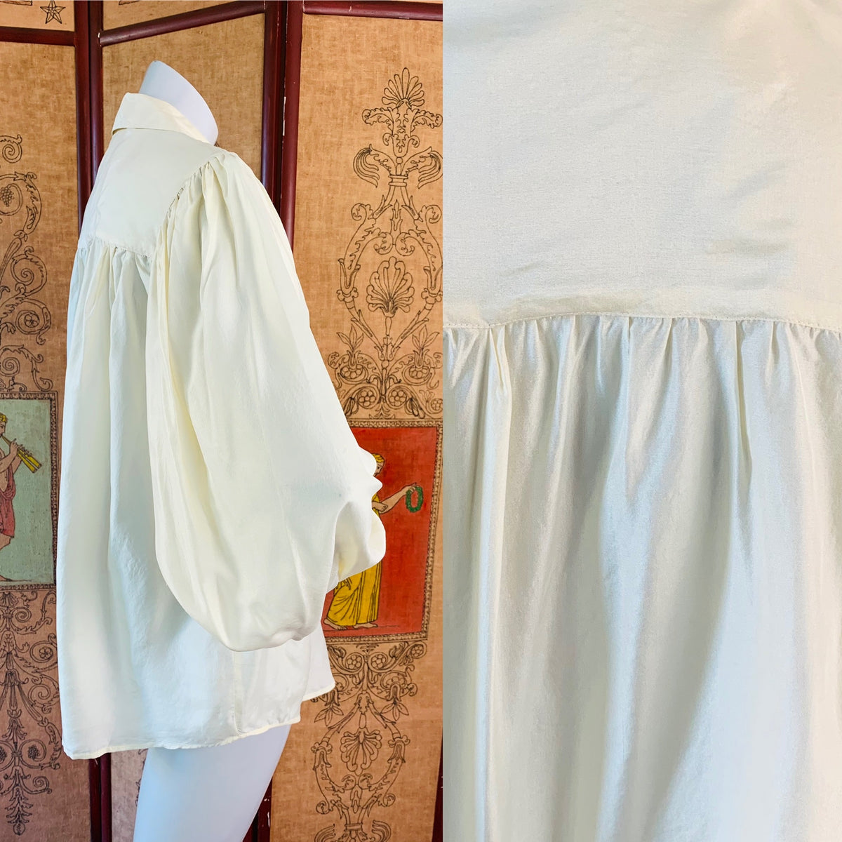 Poet Sleeve Ivory Silk Pullover Blouse — vintage Daniel Benjamin top in ivory