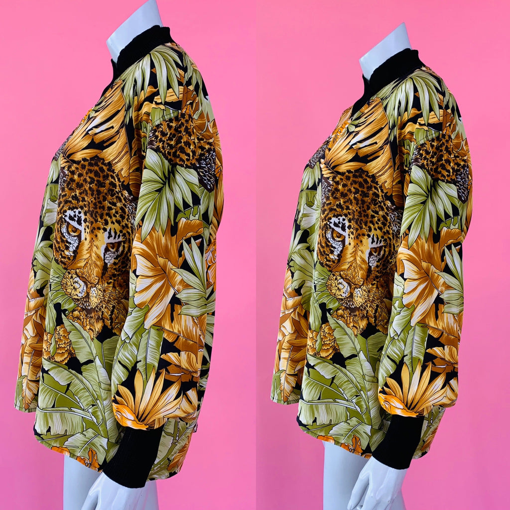 Ferragamo Silk Jungle Print Long Sleeve Blouse/Tunic — vintage Ferragamo caftan in yellow, green