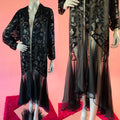 Black Burnout Sheer Trumpet Hem Duster — vintage Natori dress in black