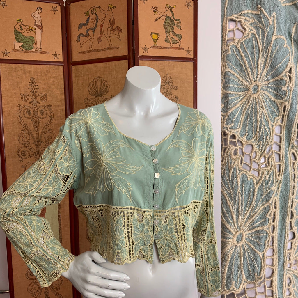 Bali Cut Out Sage Green Crop Top — vintage top in green