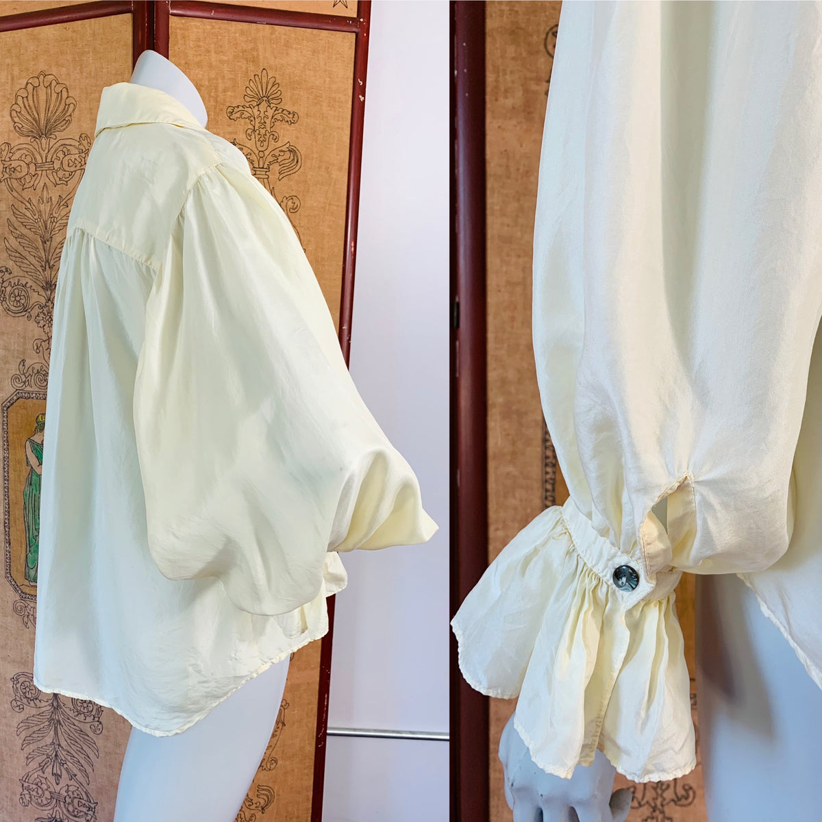90s Express Poet Sleeve Button Up Silk Blouse — vintage 1990s top