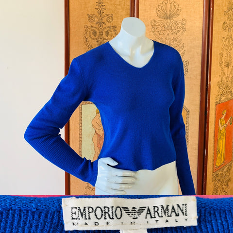 Deep royal blue vintage sweater from the 80s/90s Emporio Armani label made in Italy. 