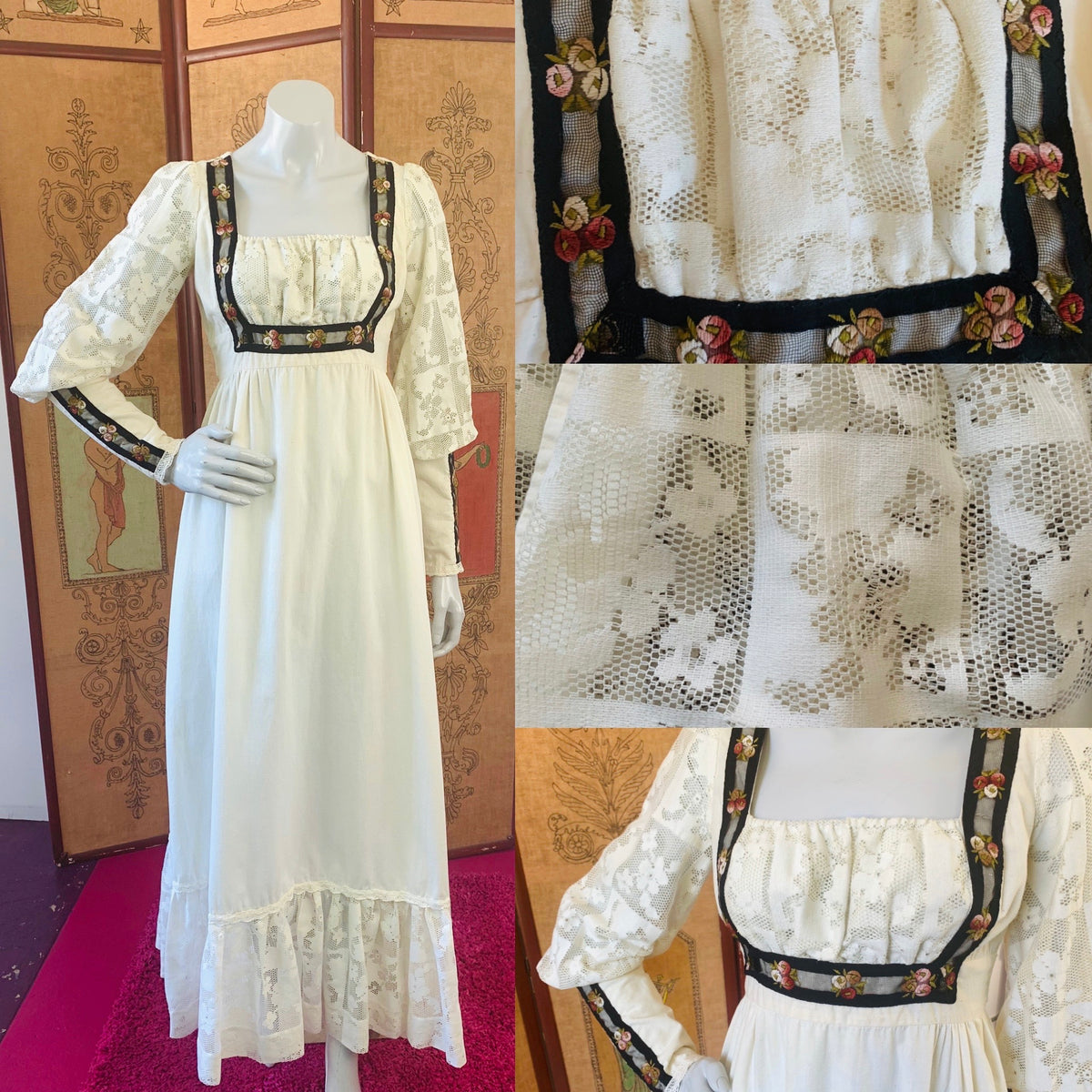 Poet Sleeve Gunne Sax Lace Detailed Maxi Dress — vintage Gunne Sax dress