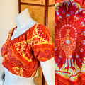 Peacock Print Firey Orange Crop Top — vintage top in orange