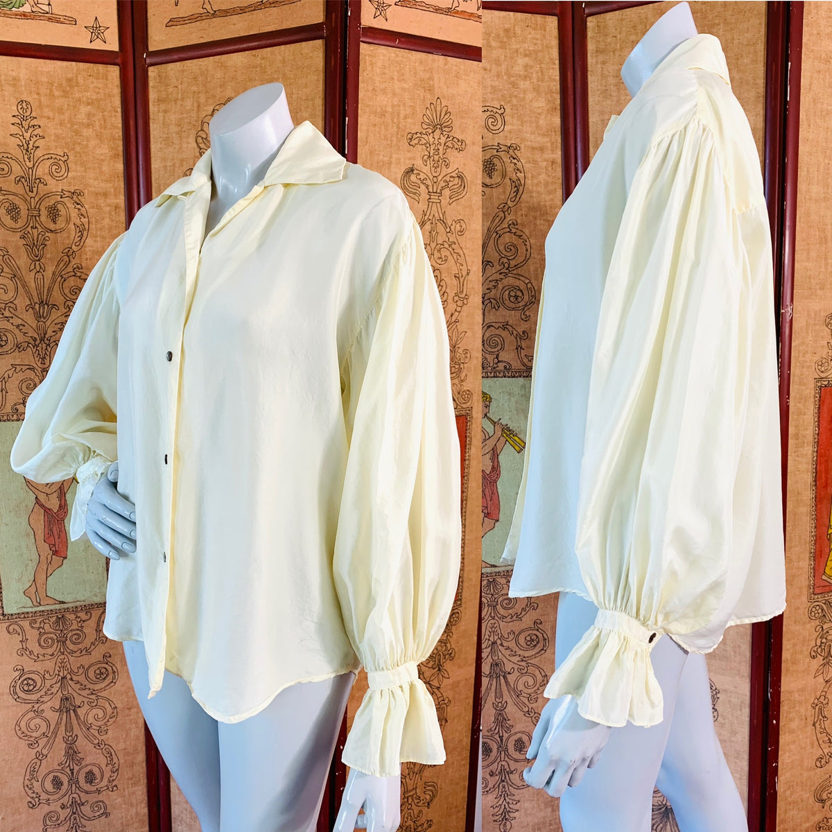 90s Express Poet Sleeve Button Up Silk Blouse — vintage 1990s top