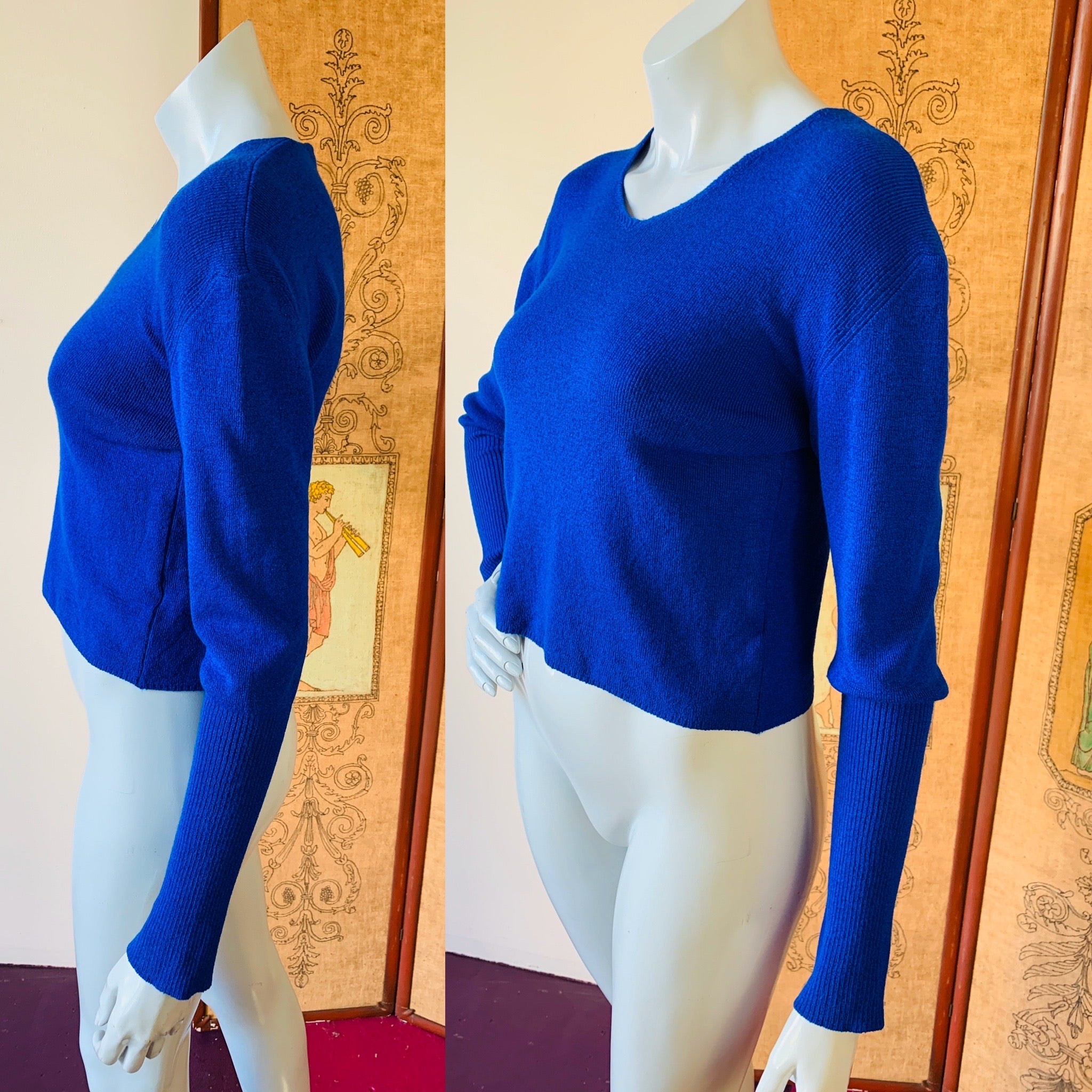 Emporio Armani Royal Blue Cropped Sweater — vintage 1980s Armani top in blue