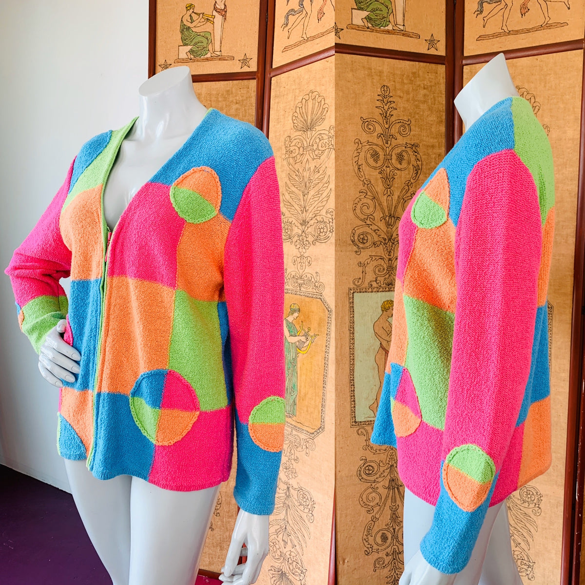 Sherbet 90s Colorblock Zip Up Cotton Sweater — vintage 1990s knit in orange