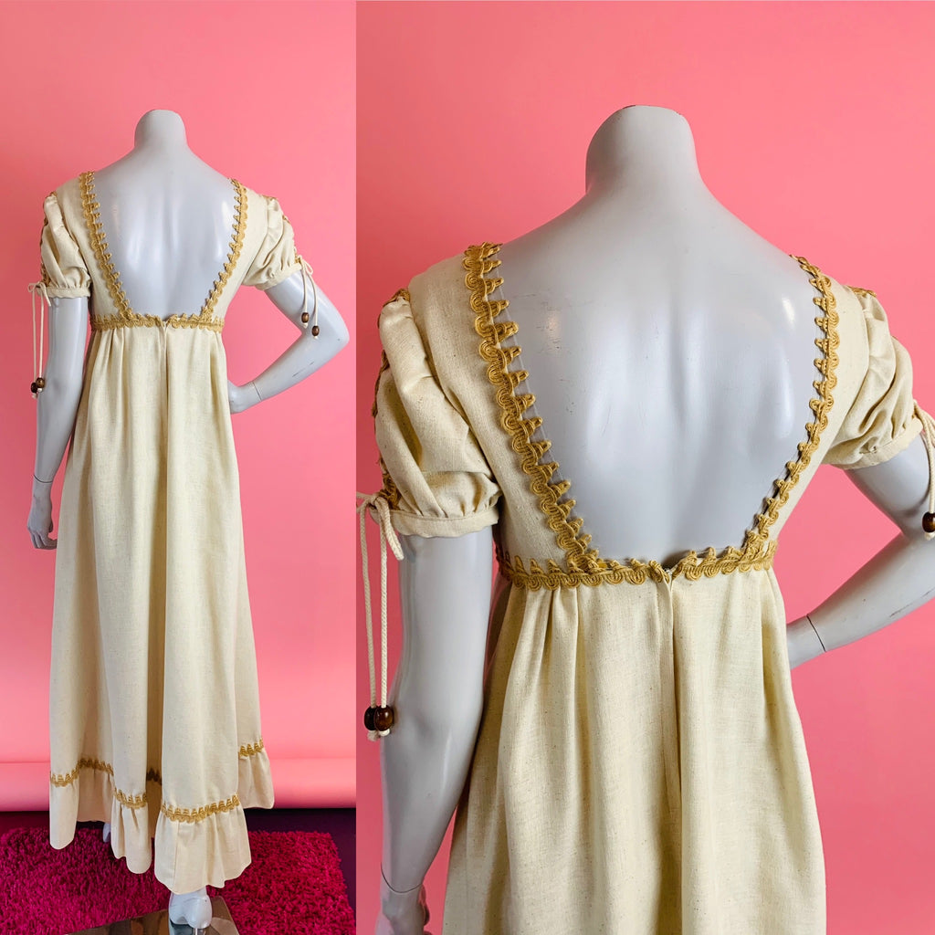 Gunne Sax Lace Up Vanilla Bean Cotton Maxi Dress — vintage 1970s Gunne Sax dress
