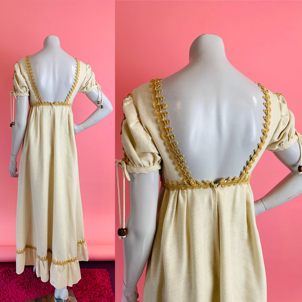 Gunne Sax Lace Up Vanilla Bean Cotton Maxi Dress — vintage 1970s Gunne Sax dress