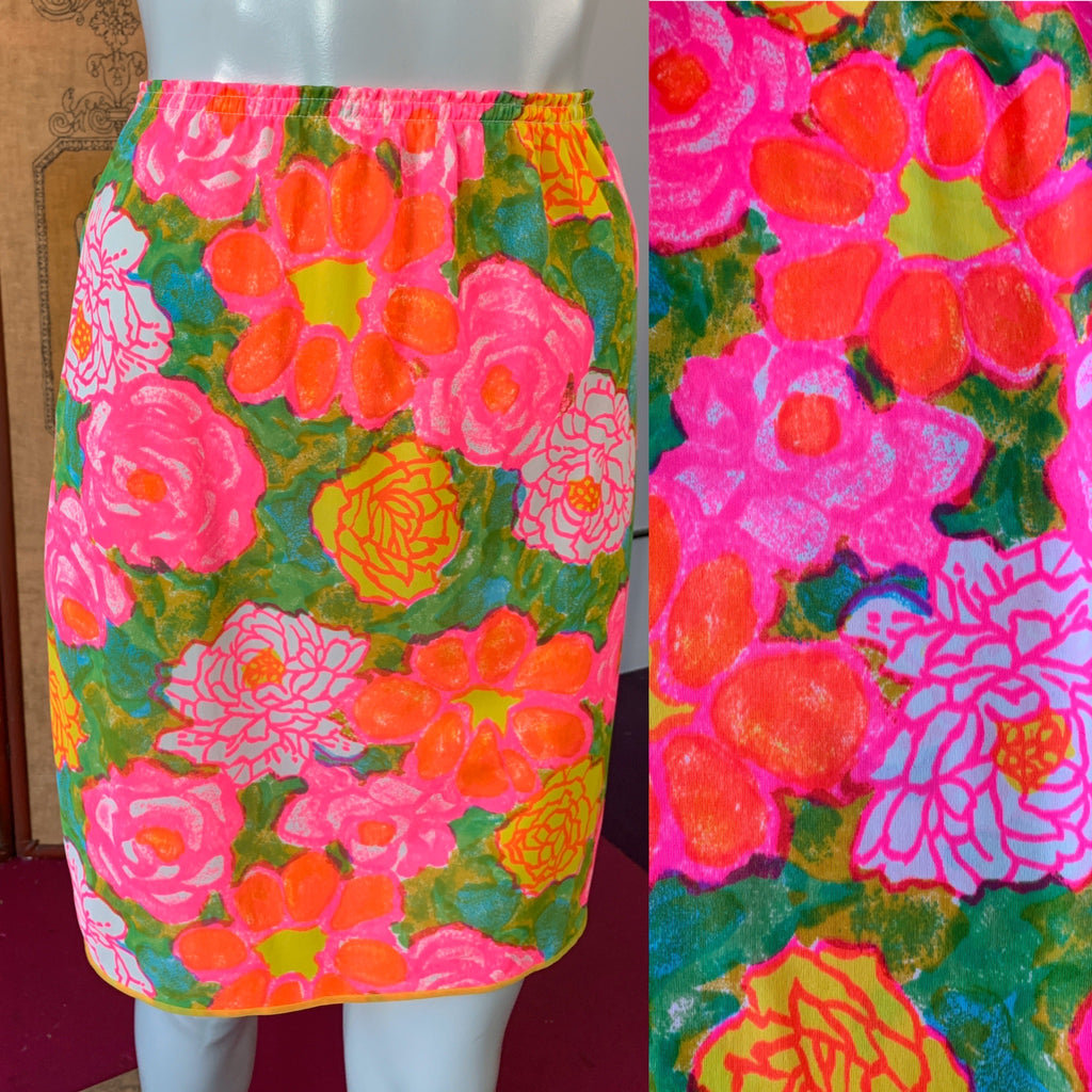 Neon Flower Power Nylon Half Slip — vintage lingerie in yellow