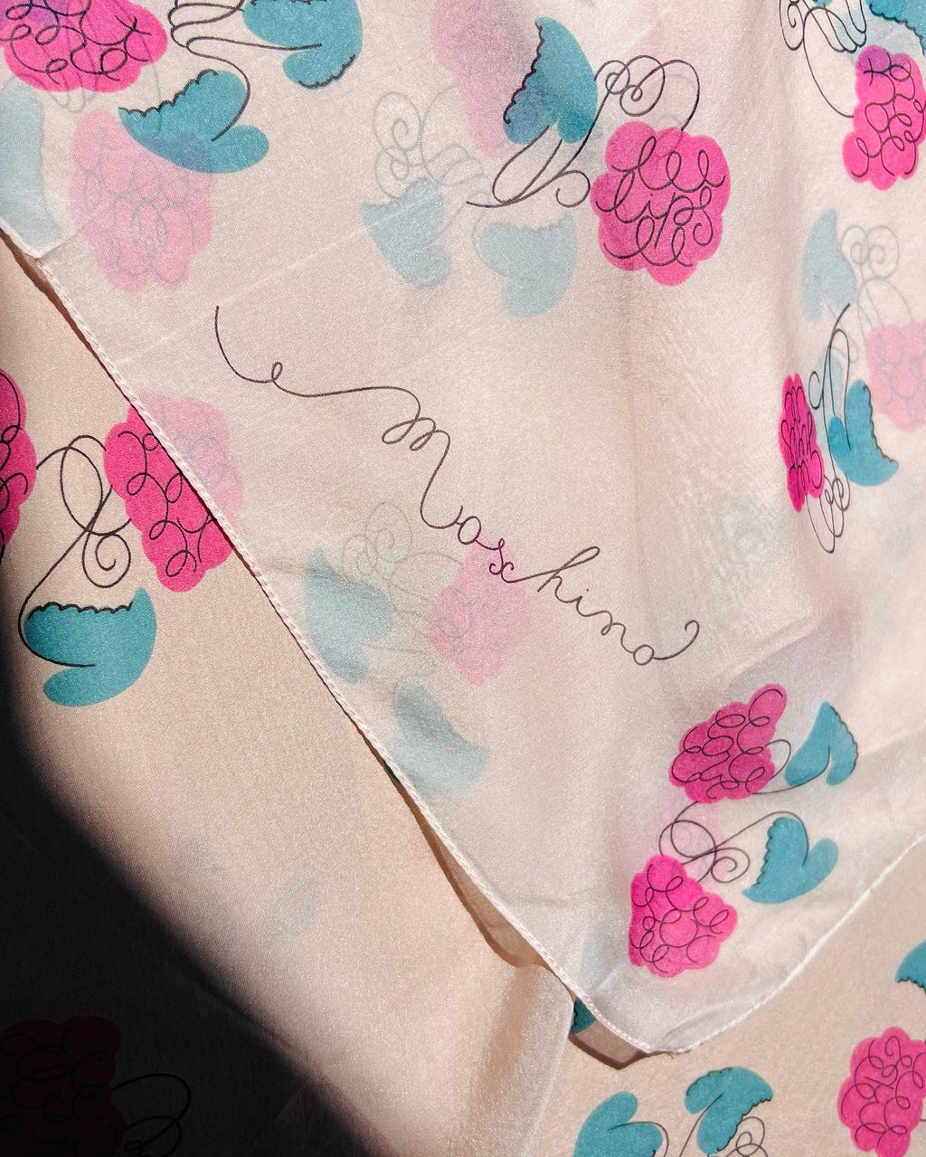 Moschino Pink Silk Scarf — vintage Moschino scarf in pink