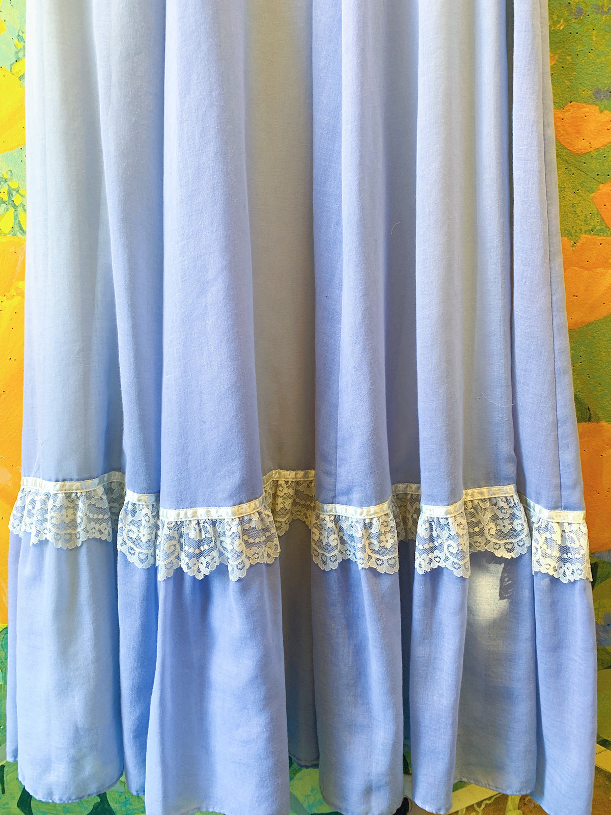 Powder Blue Lace Gunne Sax Long Sleeve Maxi Dress — vintage Gunne Sax dress in blue
