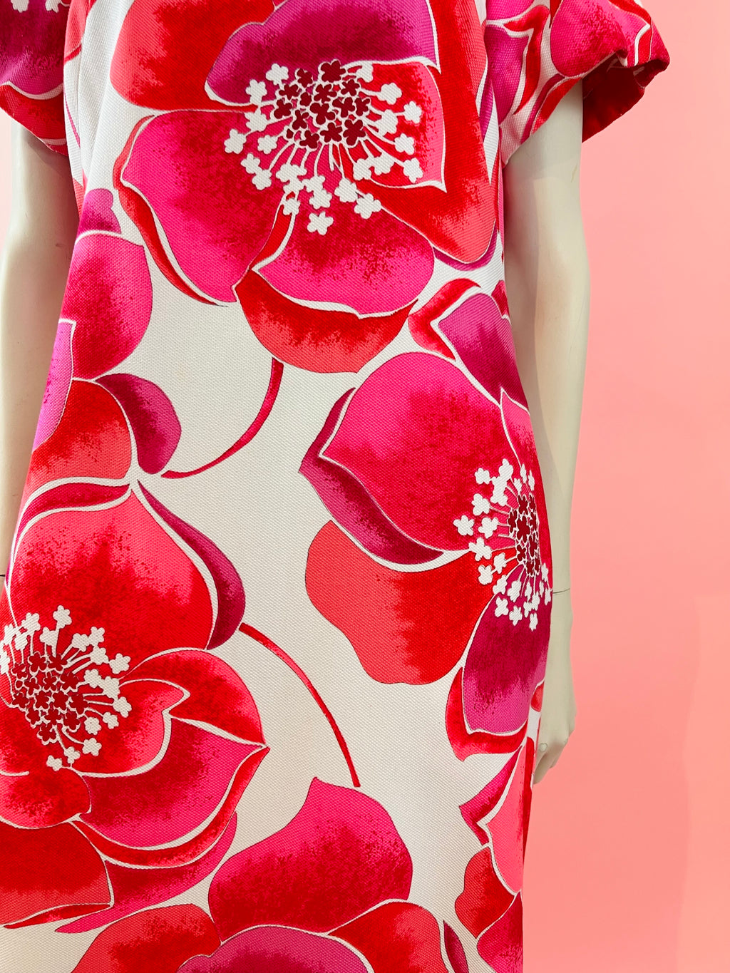 60s/70s Bold Tropical Pink Maxi Dress — vintage 1960s Alice Polynesian Fashions dress in pink