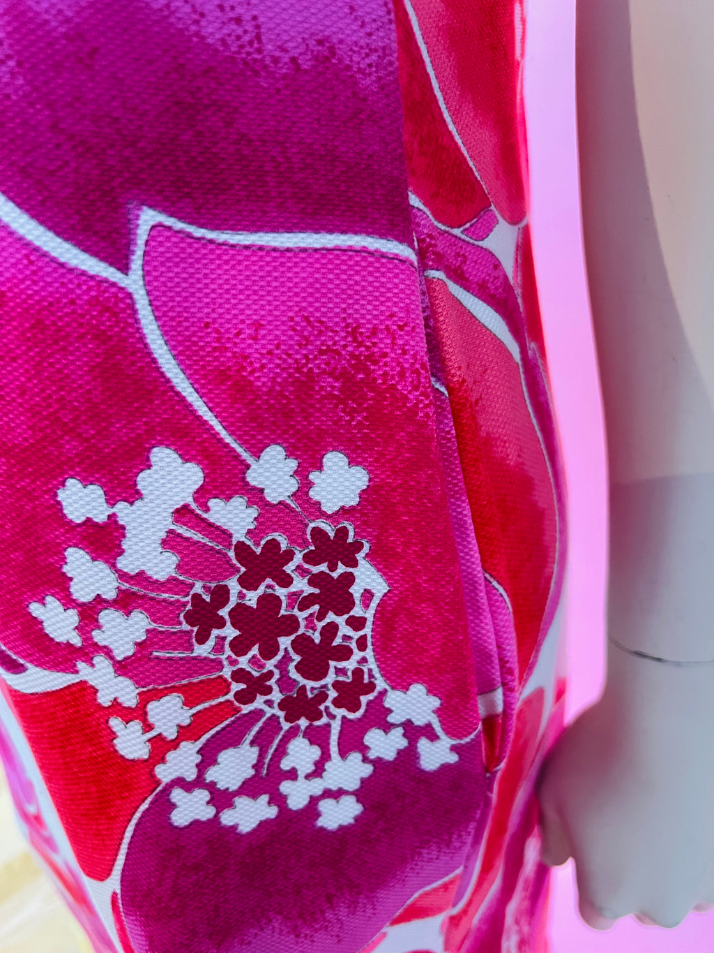 60s/70s Bold Tropical Pink Maxi Dress — vintage 1960s Alice Polynesian Fashions dress in pink