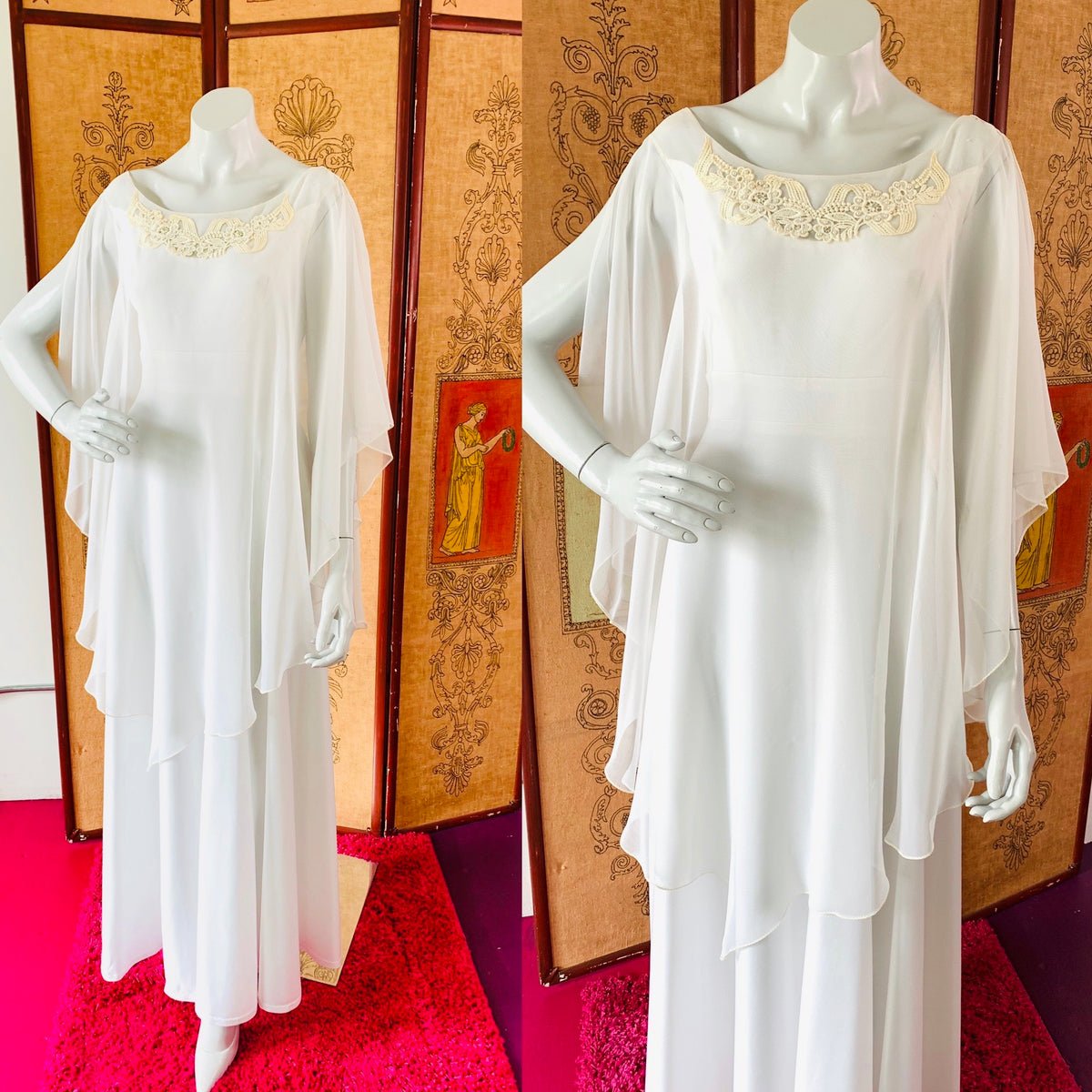 The sheer overlayer on this 70s angelic vintage dress is so magical!