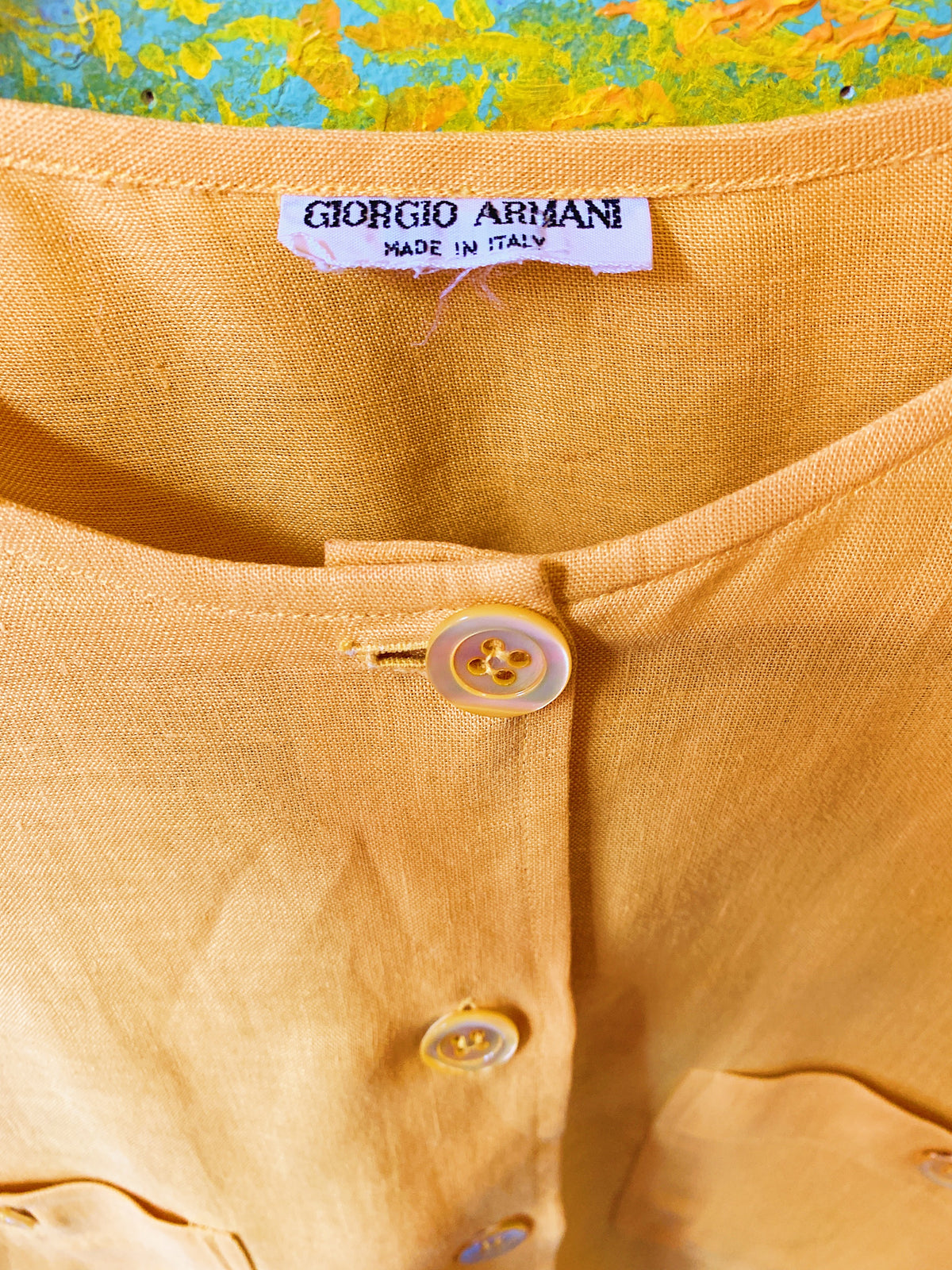 Giorgio Armani Mustard Linen Button Up Blouse — vintage 1990s Giorgio Armani top in yellow