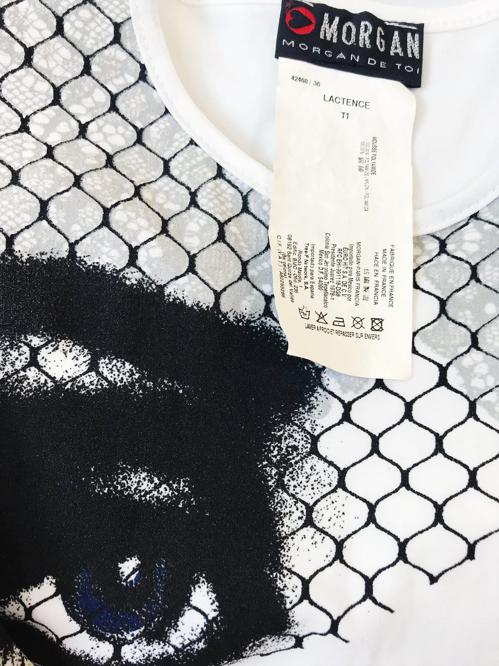 '90s/00s Black & White Noir Femme Graphic Top — vintage 1990s Morgan De Toi top in black, white