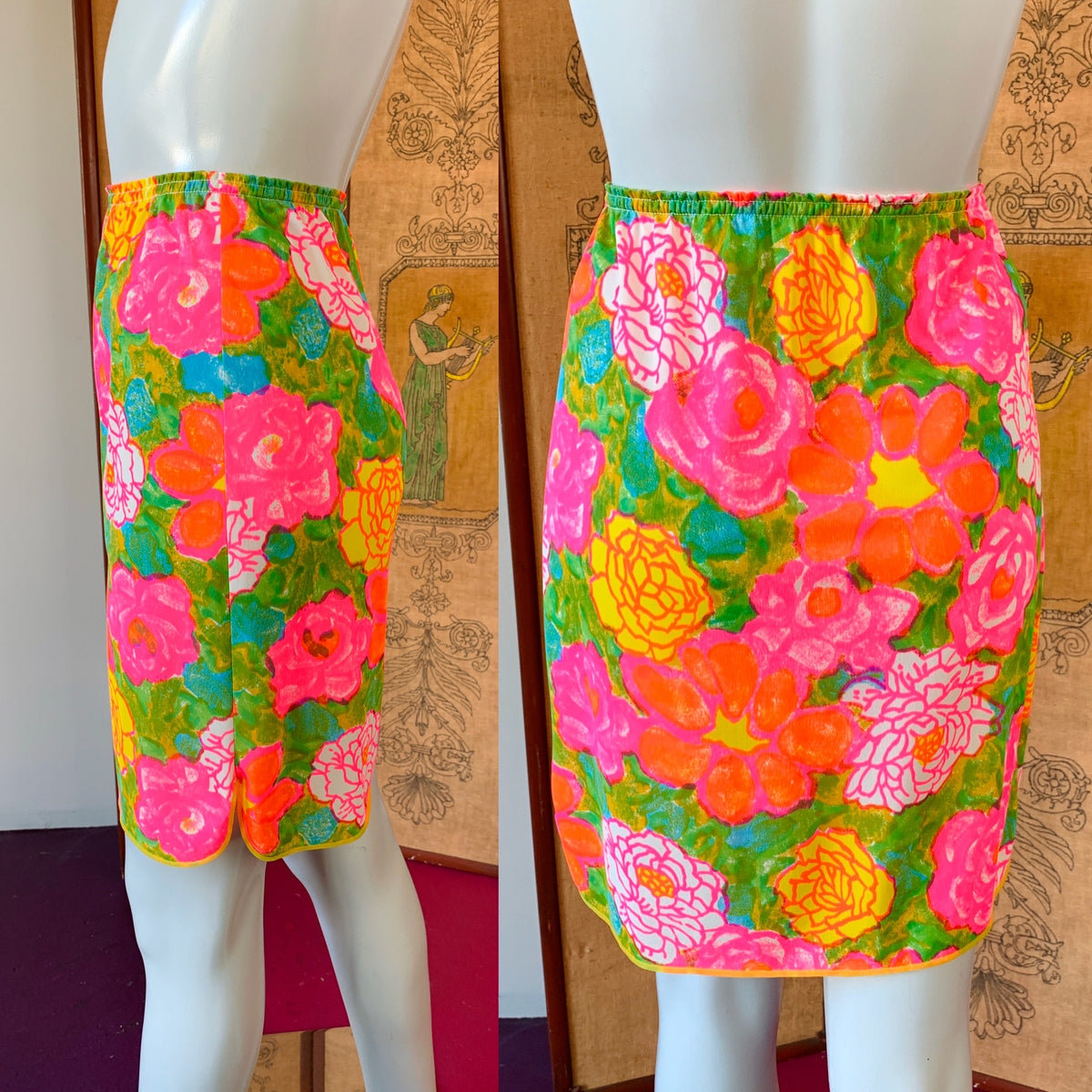 Neon Flower Power Nylon Half Slip — vintage lingerie in yellow