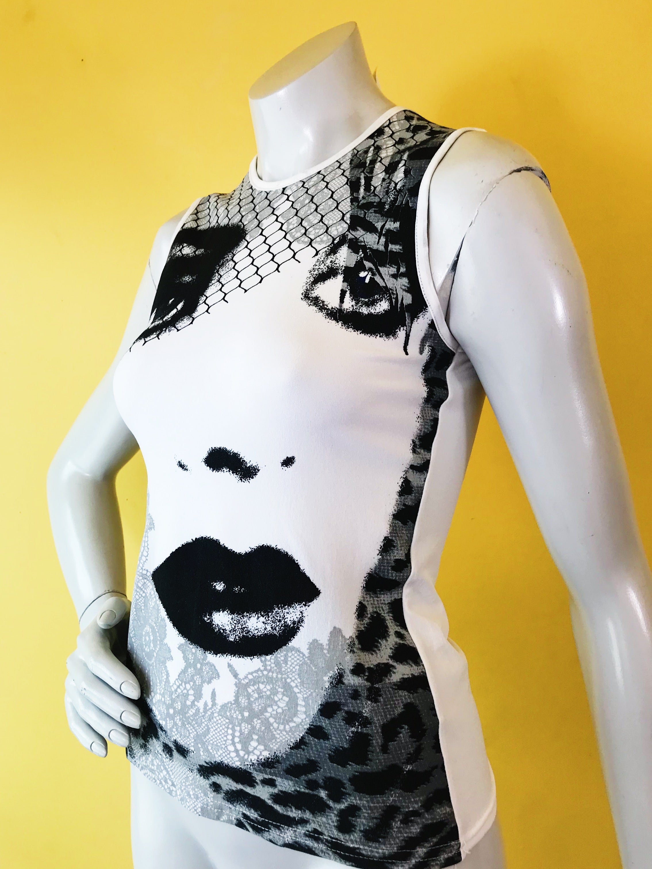 '90s/00s Black & White Noir Femme Graphic Top — vintage 1990s Morgan De Toi top in black, white