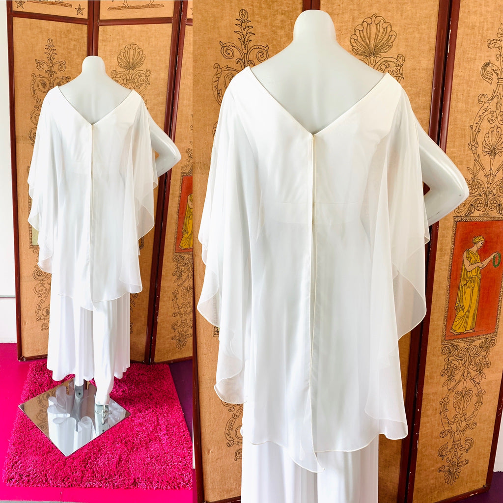 Ethereal White 1970s Maxi Dress — vintage 1970s dress in white