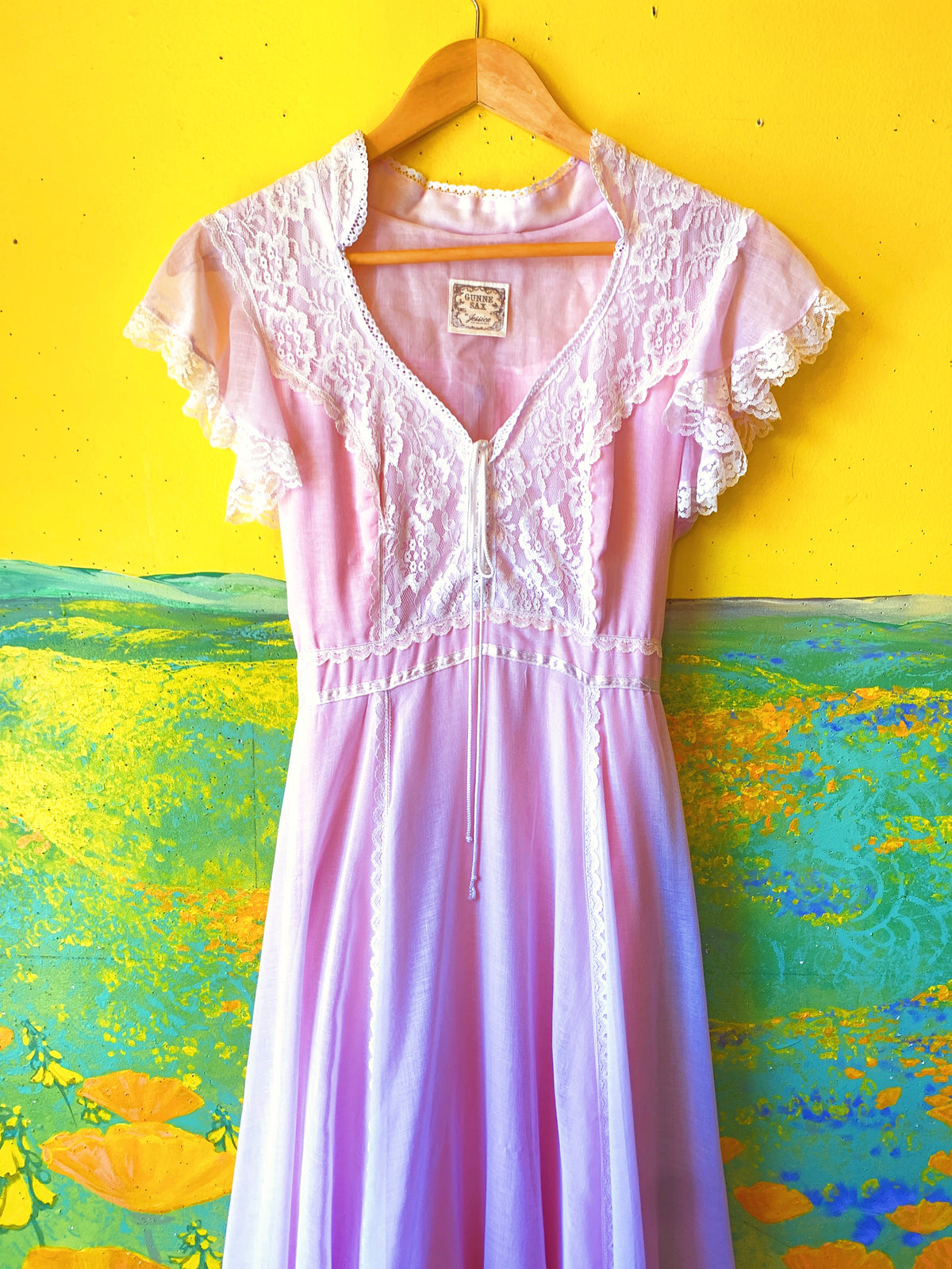 Pastel Pink Gunne Sax Short Sleeve Maxi Dress — vintage Gunne Sax dress in pink