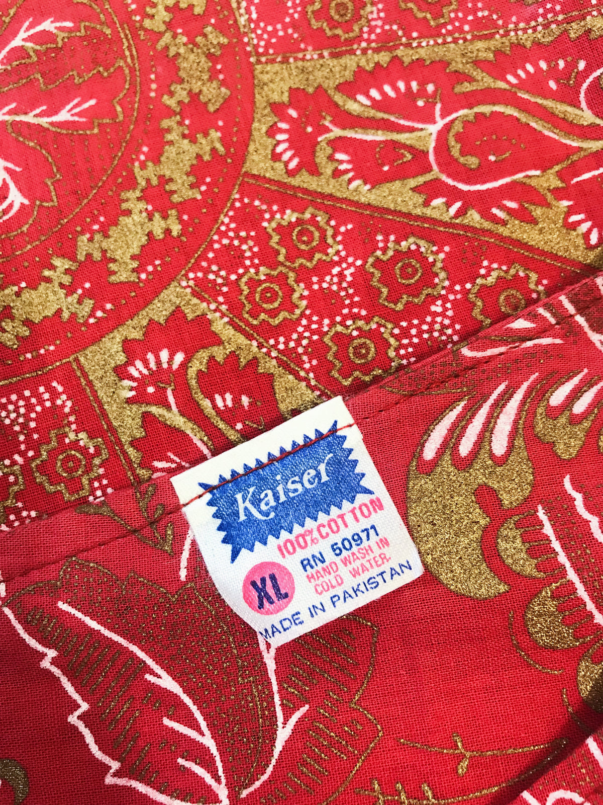 1970s Auburn Patterned Maxi Caftan Dress — vintage 1970s dress in red, gold