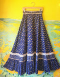 Blue Jasmine Flower Gunne Sax Full Length 1970s Prairie Skirt  