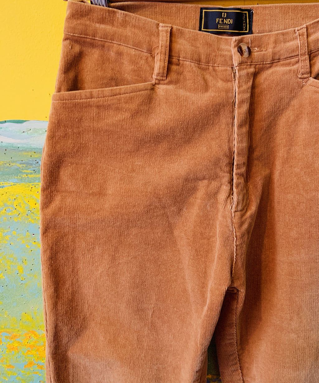 Golden Brown Corduroy Fendi Pants — vintage Fendi bottoms in gold, brown