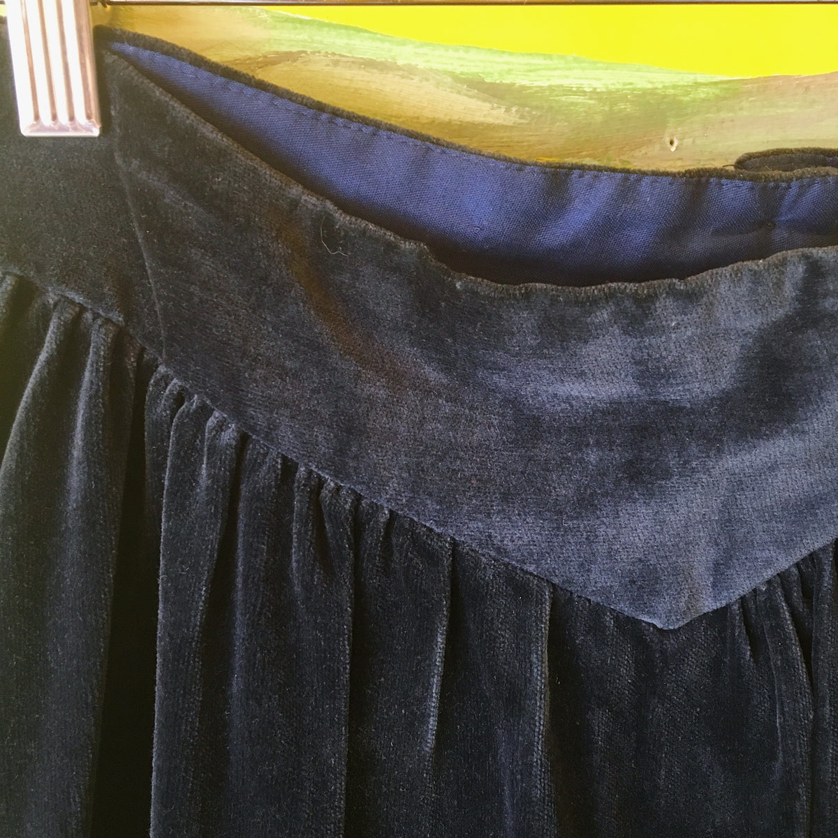 Midnight Blue Velvet Gunne Sax Skirt with Lace — vintage Gunne Sax bottoms in blue