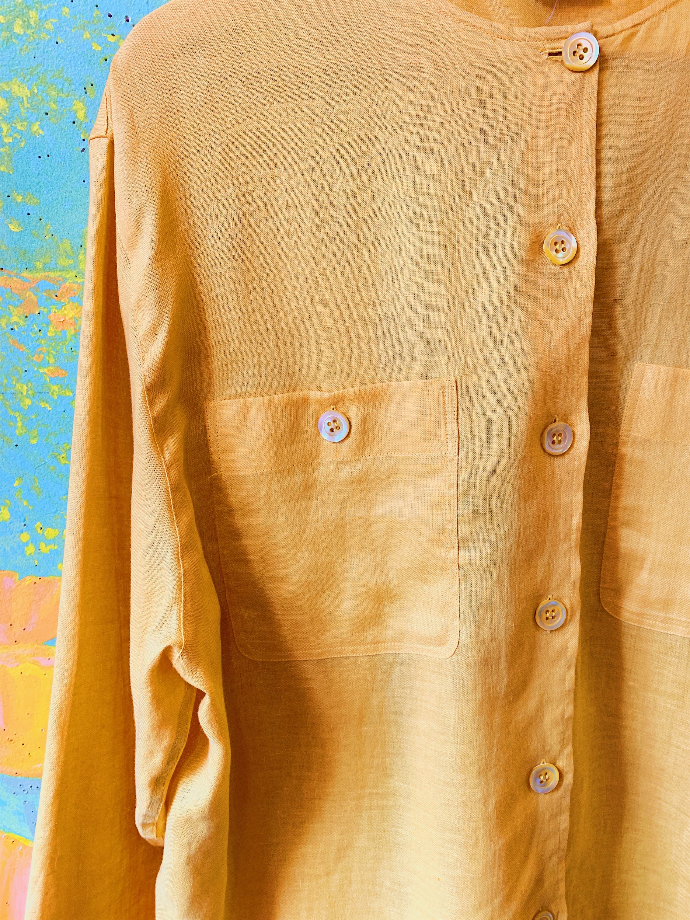 Giorgio Armani Mustard Linen Button Up Blouse — vintage 1990s Giorgio Armani top in yellow