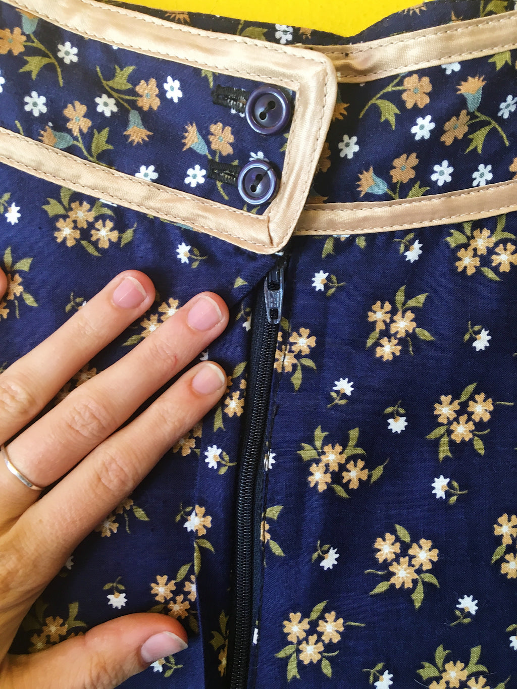 Blue Jasmine Flower Gunne Sax Full Length 1970s Prairie Skirt — vintage 1970s Gunne Sax bottoms in blue