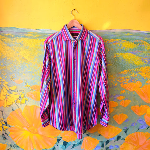 ETRO Rainbow Striped Button Up Men's Shirt. Sold exclusively at Empress Vintage in Berkeley, CA.
