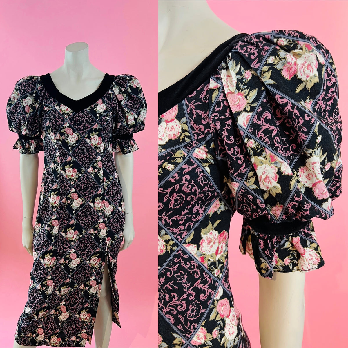 Liberty House Puff Sleeve Romantic Rose Print Dress — vintage 1970s Sun Babies for Liberty House dress in pink