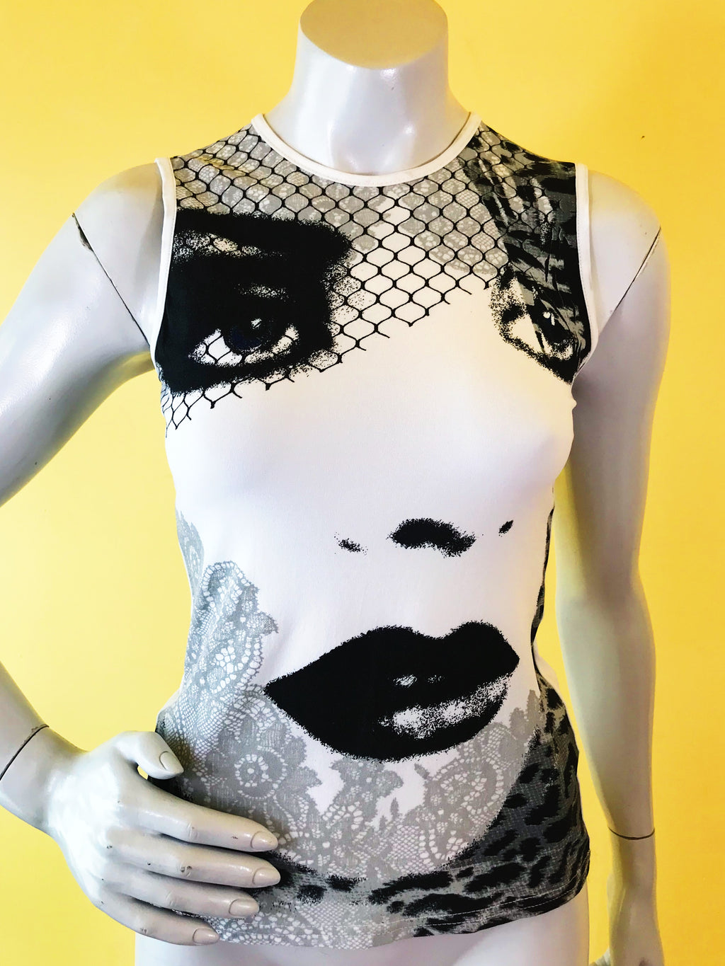 '90s/00s Black & White Noir Femme Graphic Top — vintage 1990s Morgan De Toi top in black, white