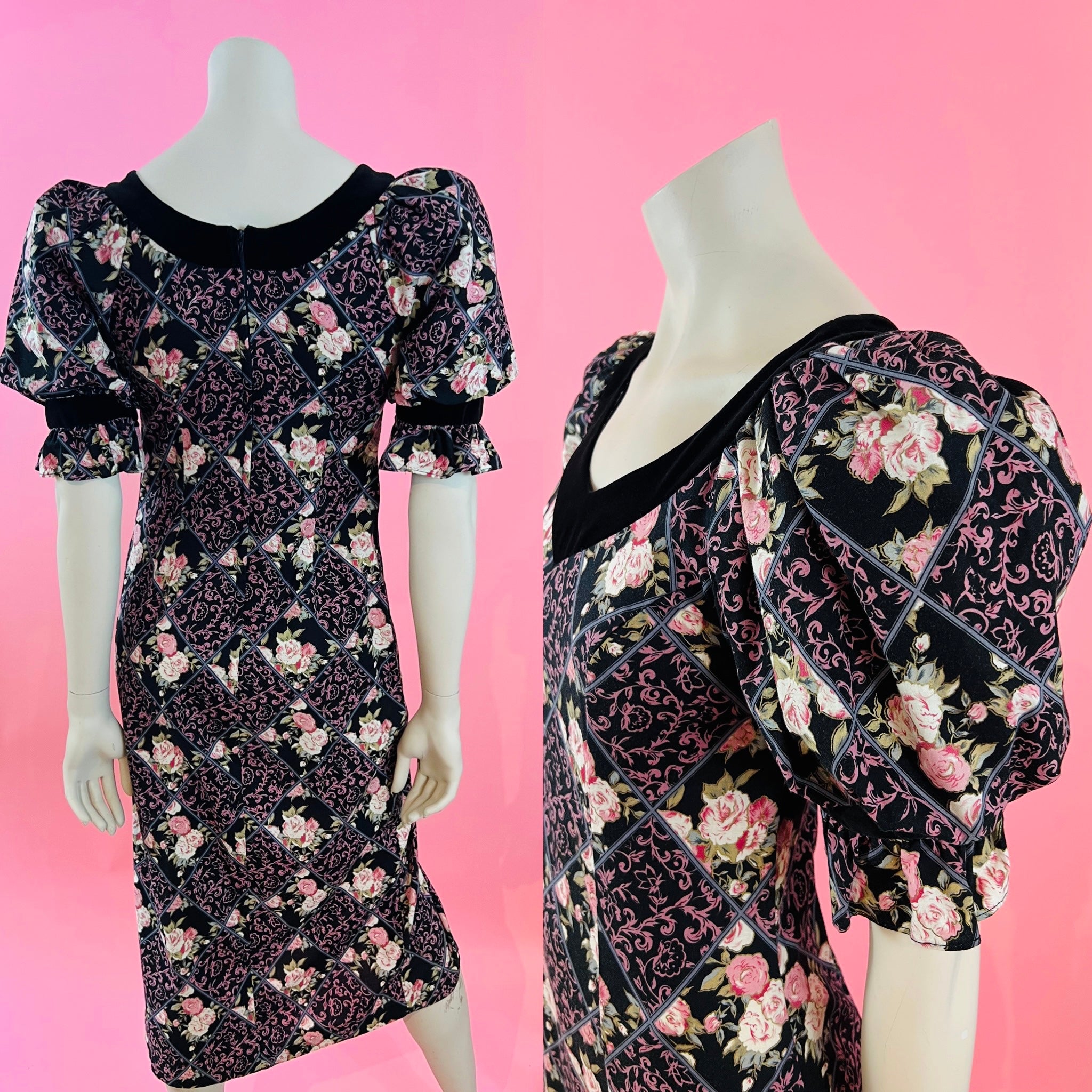 Liberty House Puff Sleeve Romantic Rose Print Dress — vintage 1970s Sun Babies for Liberty House dress in pink