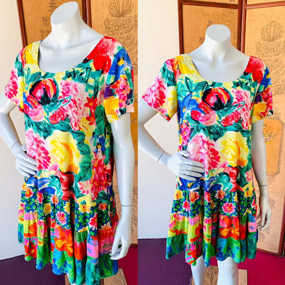 Jam's World 90s Babydoll Rainbow Floral Summer Dress — vintage 1990s dress in multicolour