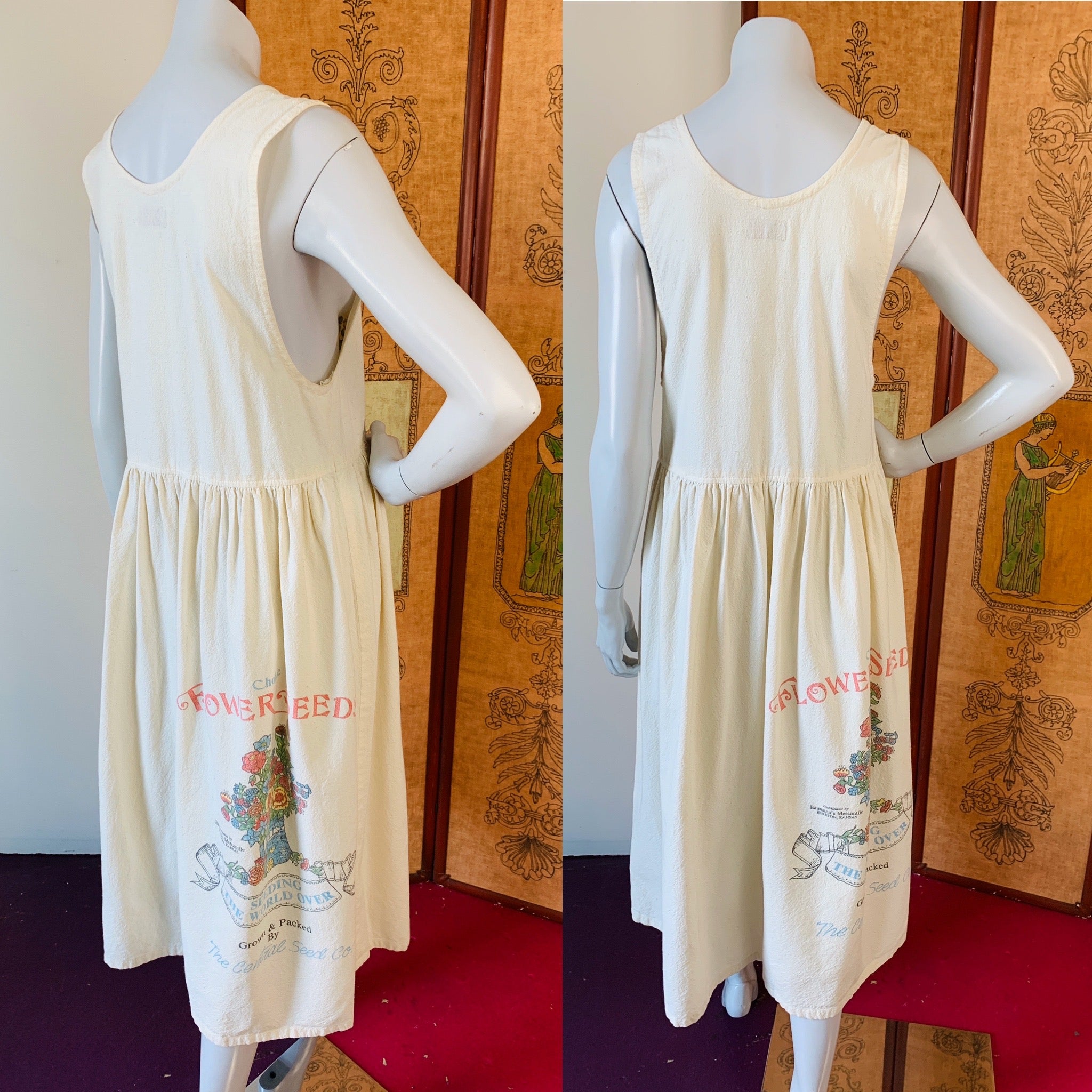 Cotton Flower Seed Sack Dress — vintage 1980s dress