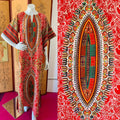 Angel Sleeve 70s Vibrant Block Print Caftan available at Empress Vintage in Berkeley and San Francisco.  