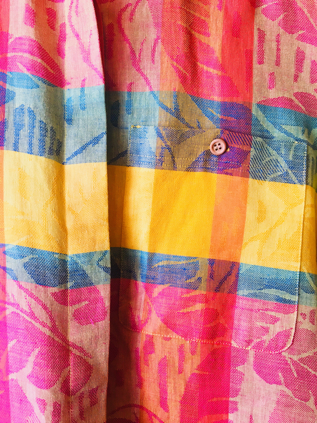Vibrant Multi-Color Madras Checkered Button Down Blouse by Dior