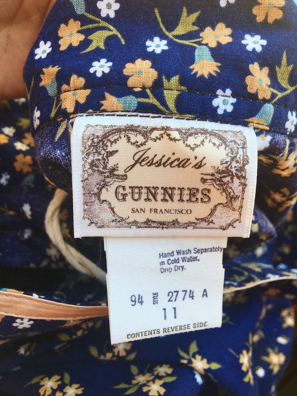 Blue Jasmine Flower Gunne Sax Full Length 1970s Prairie Skirt — vintage 1970s Gunne Sax bottoms in blue