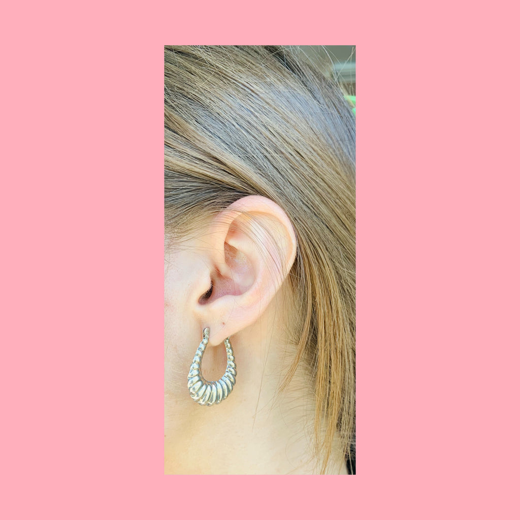 Sterling Silver Ridged Hoop Earrings — vintage jewellery in silver