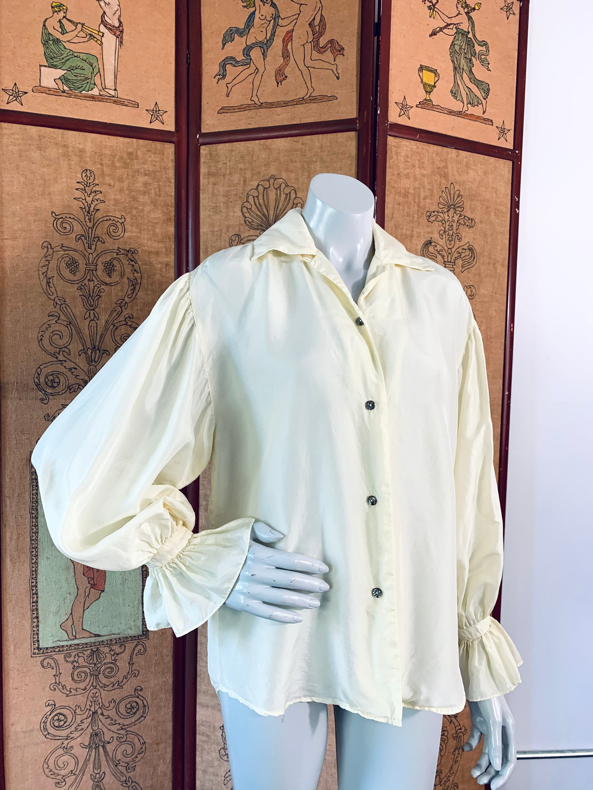 90s Express Poet Sleeve Button Up Silk Blouse — vintage 1990s top